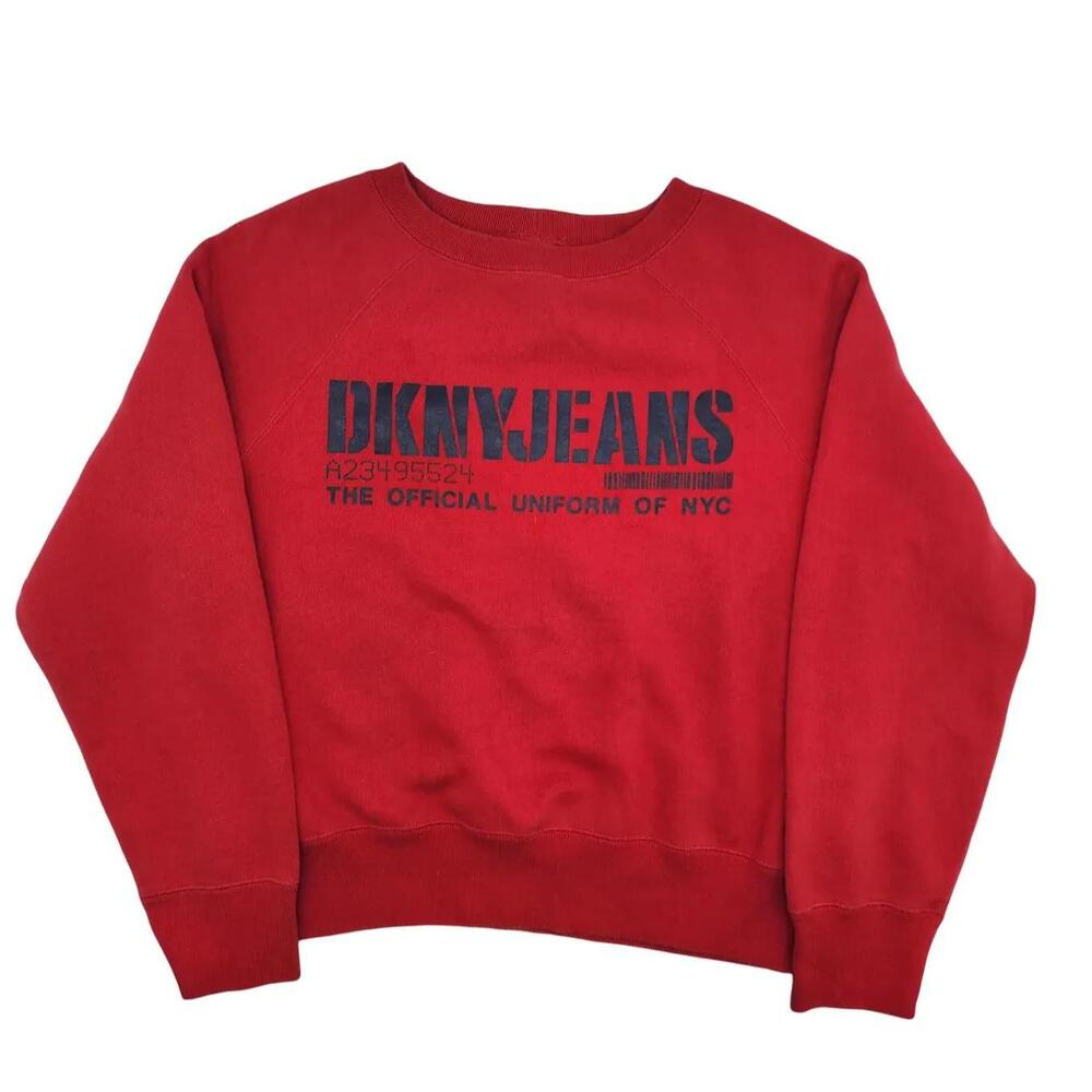 DKNY Jeans. 90s Cropped Red Pullover Sweatshirt